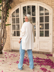 High Low Linen Shirt-Offwhite