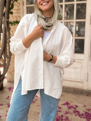 High Low Linen Shirt-Offwhite