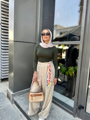 Pleated Linen Pants-Light Beige