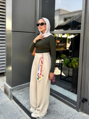 Pleated Linen Pants-Light Beige