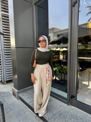 Pleated Linen Pants-Light Beige