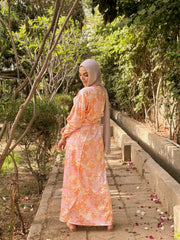Blooming Flora Wrapped Dress – Light Orange X Light Pink