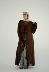 Ruffles Kimono-Dark Brown