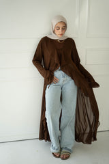 Ruffles Kimono-Dark Brown