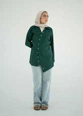 Asymmetric Poplin Shirt-Dark Green