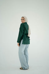 Asymmetric Poplin Shirt-Dark Green