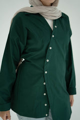 Asymmetric Poplin Shirt-Dark Green