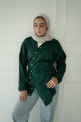 Asymmetric Poplin Shirt-Dark Green