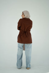 Asymmetric Poplin Shirt-Dark Brown