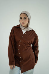 Asymmetric Poplin Shirt-Dark Brown