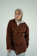 Asymmetric Poplin Shirt-Dark Brown