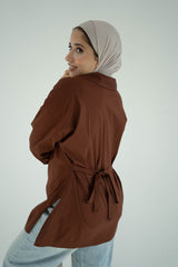 Asymmetric Poplin Shirt-Dark Brown