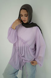 Ruched Sheer Blouse -Lilac