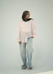 Ruched Sheer Blouse-Baby Pink
