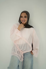 Ruched Sheer Blouse-Baby Pink