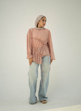 Ruched Sheer Blouse- Rose