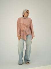 Ruched Sheer Blouse- Rose