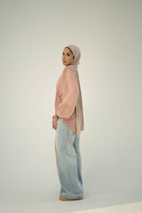 Ruched Sheer Blouse- Rose