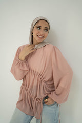 Ruched Sheer Blouse- Rose