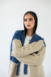 Knitted X Denim Jacket - Beige