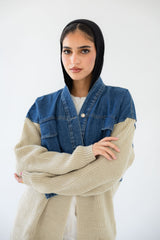 Knitted X Denim Jacket - Beige