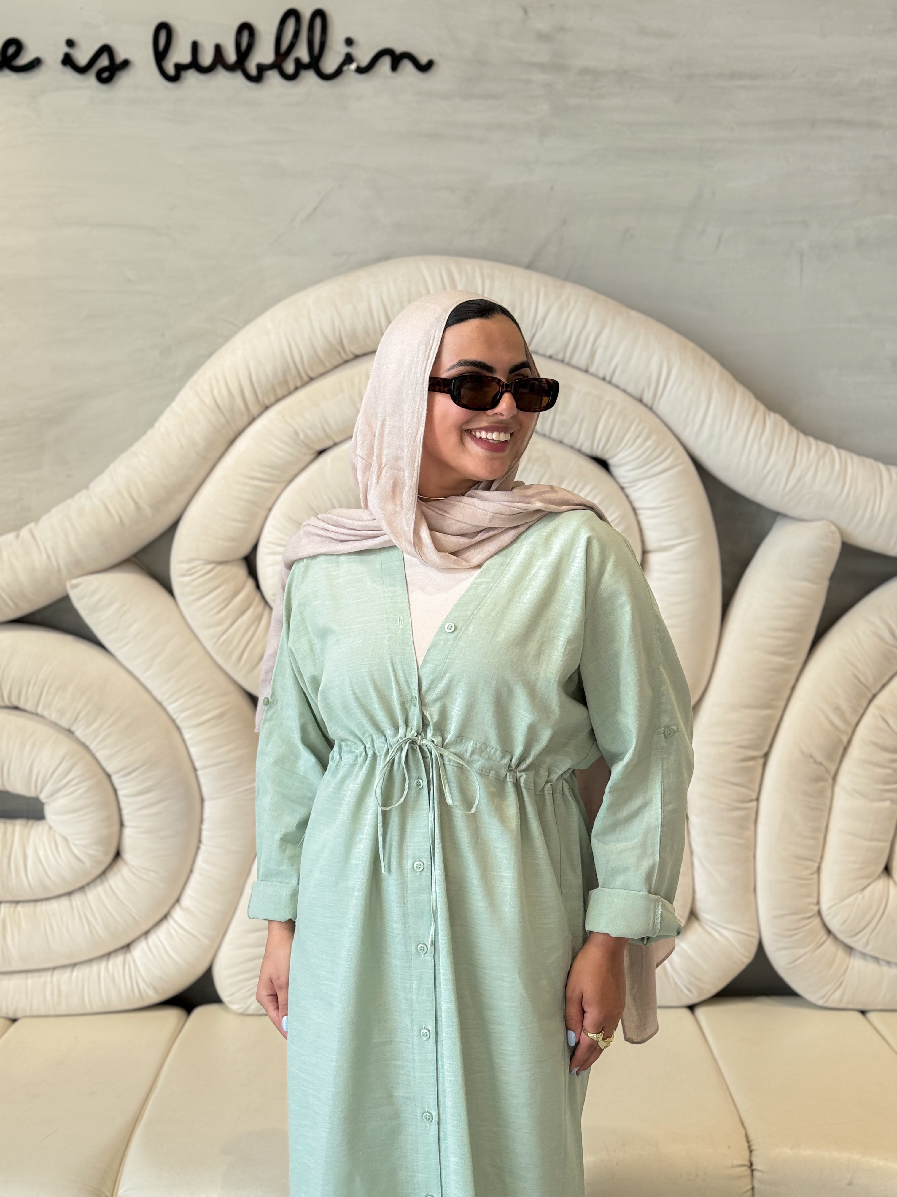 Every Day Buttoned Shirt Dress-Mint