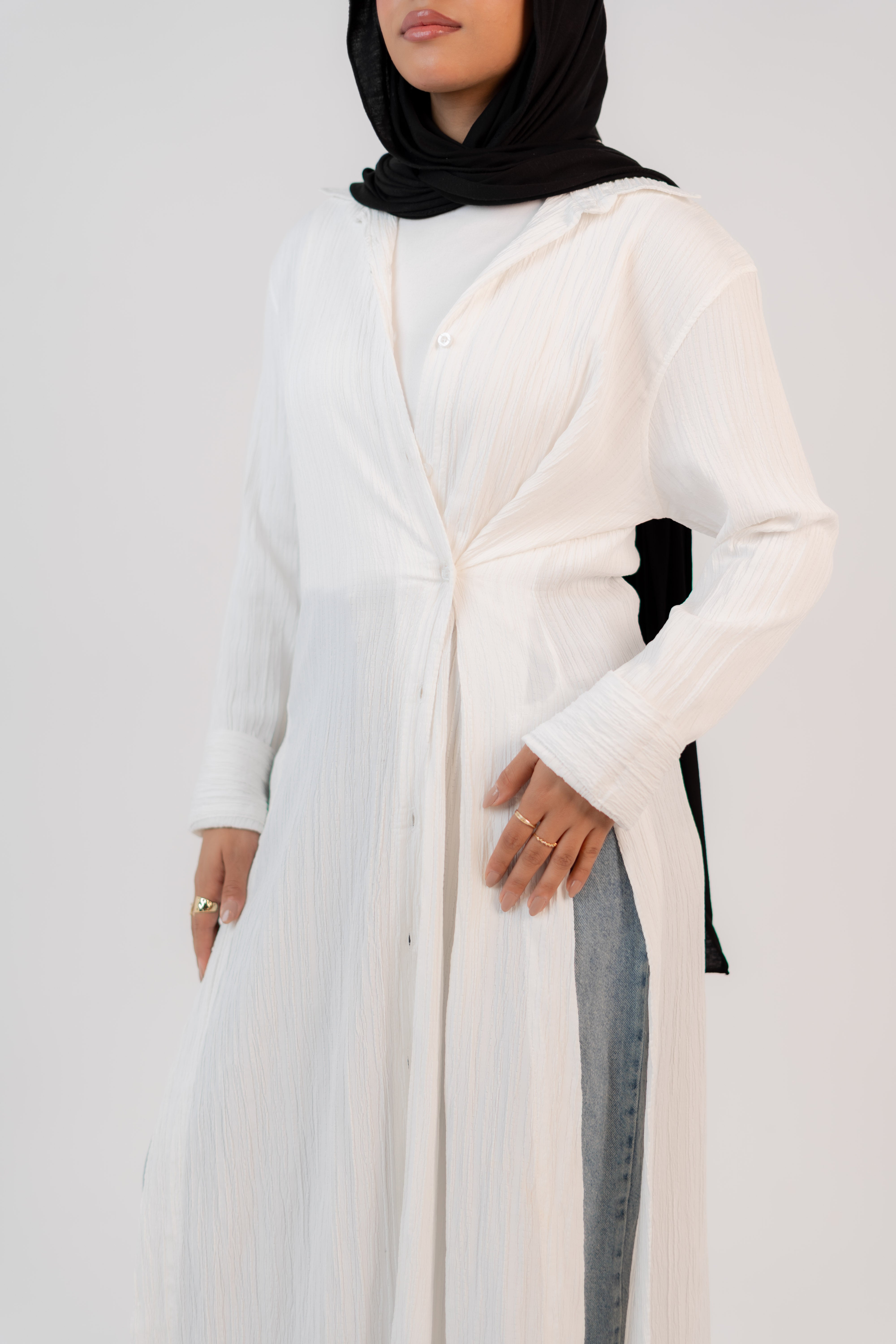 Multi-Wrapped Shirt Dress  – Off-White