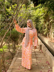 Blooming Flora Wrapped Dress –  Light Orange X Light Pink