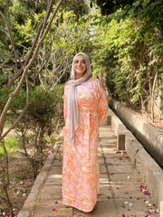 Blooming Flora Wrapped Dress –  Light Orange X Light Pink