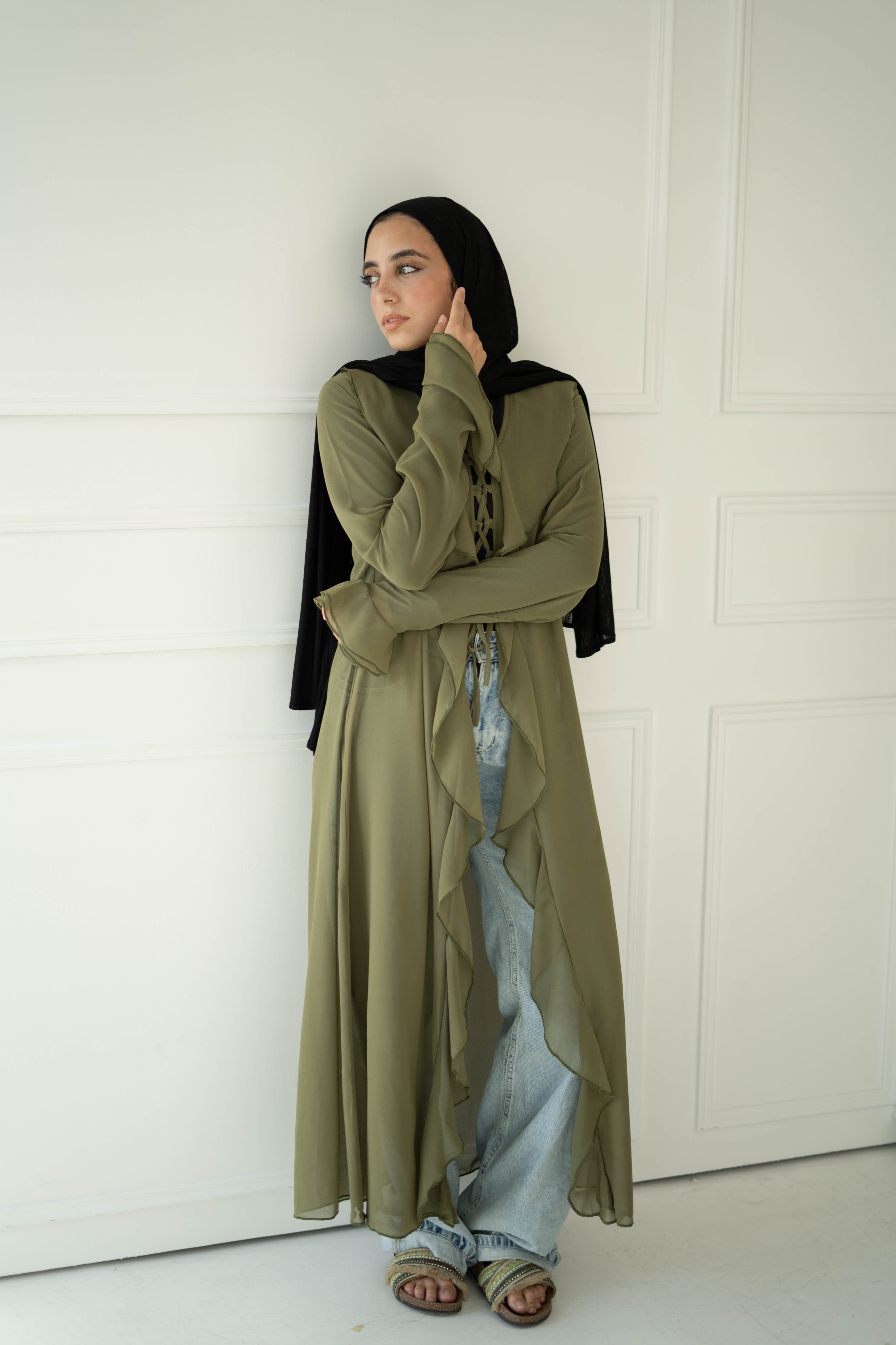 Ruffles Kimono-Olive