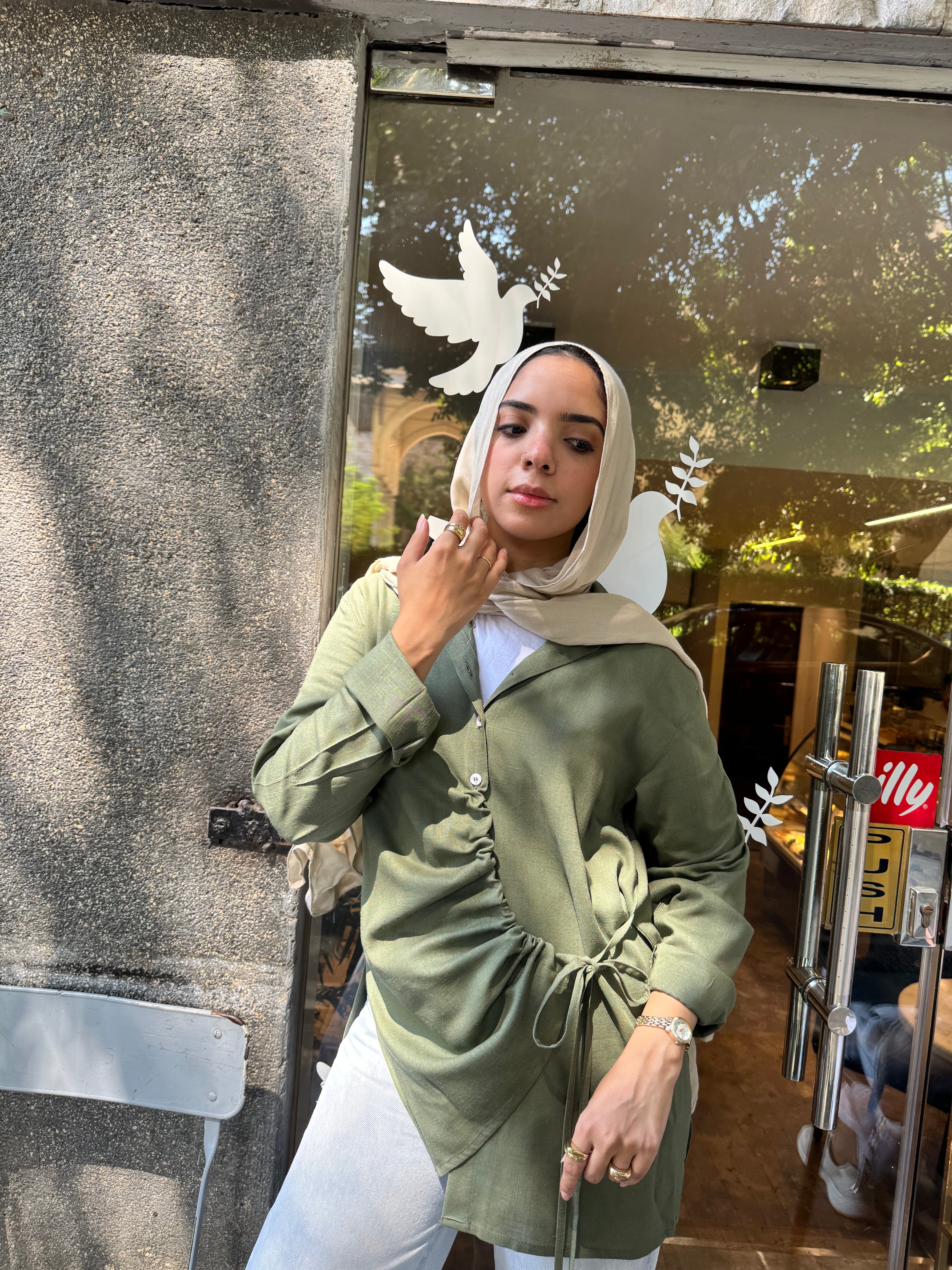 Olive Wrapped Linen Shirt