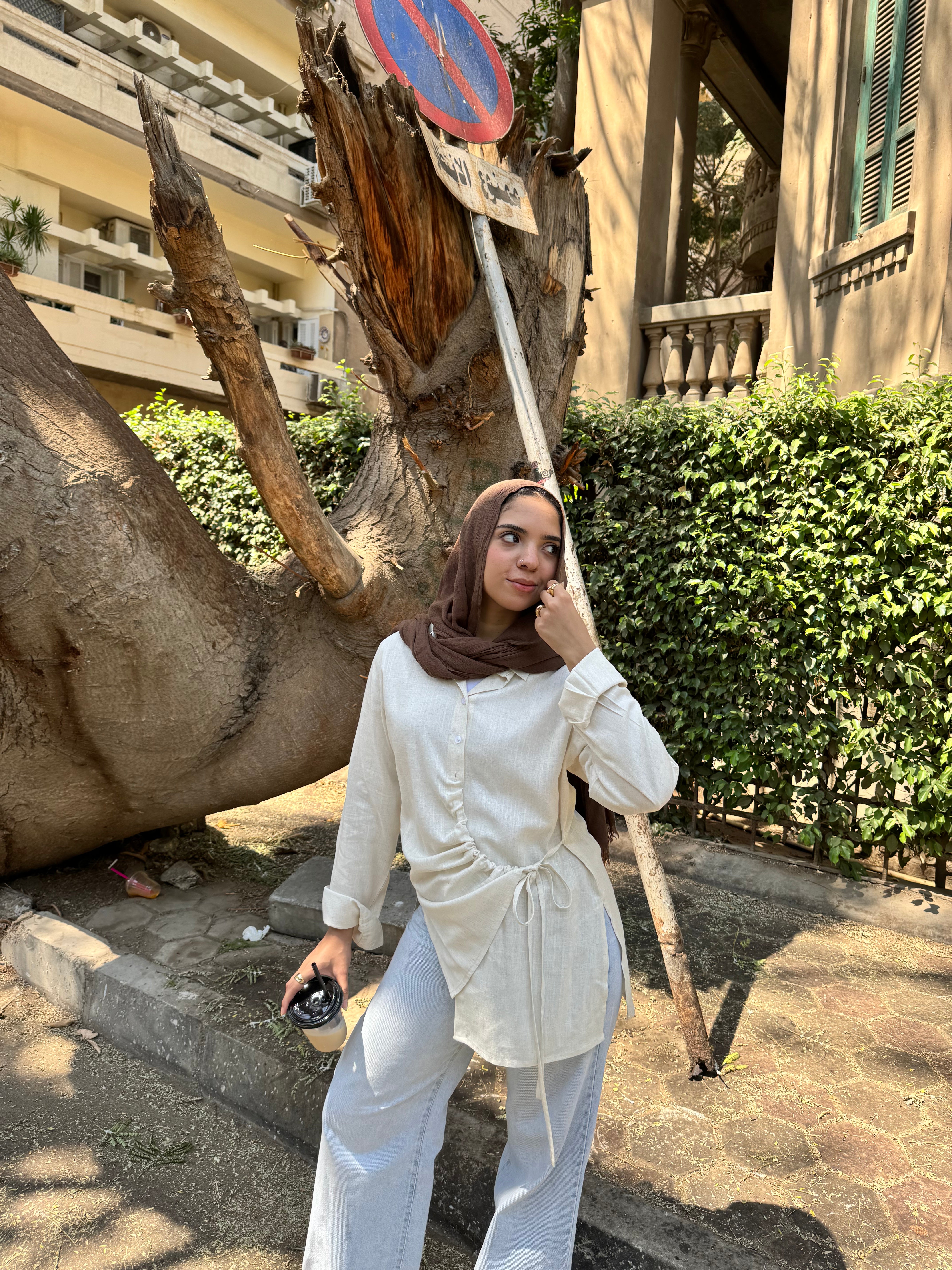 Cream Wrapped Linen Shirt