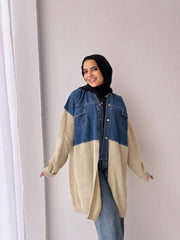 Knitted X Denim Jacket - Beige