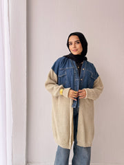 Knitted X Denim Jacket - Beige