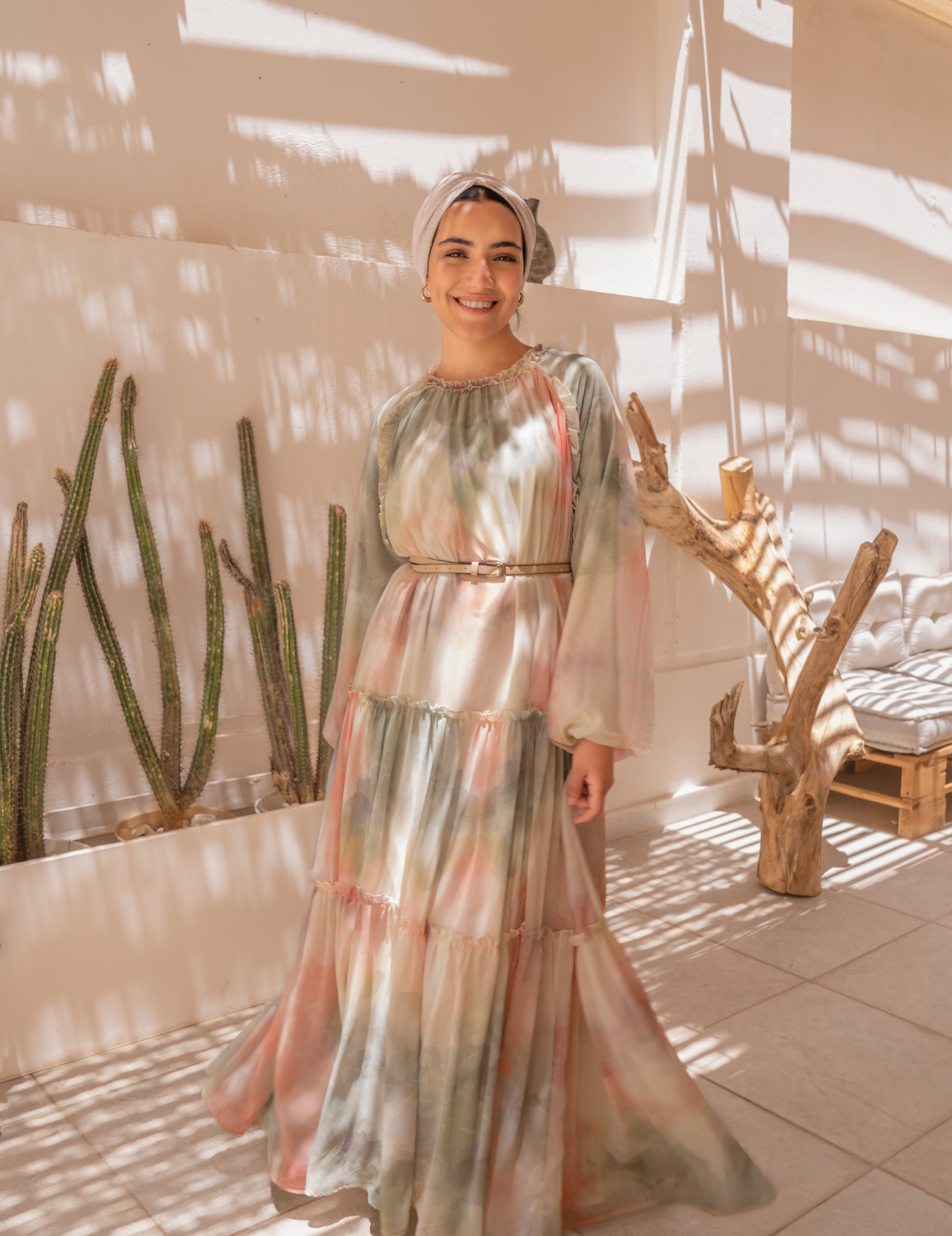 Fiesta Dress-Light Olive X Light Pink